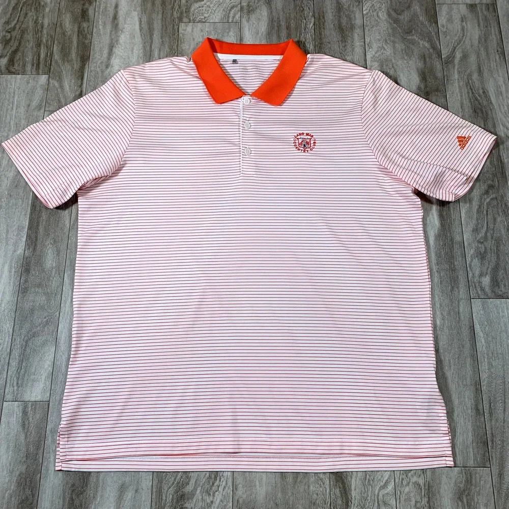 Adidas Golf Polo Shirt Mens Extra Large XL Orange Stripes Lightweight Rugby